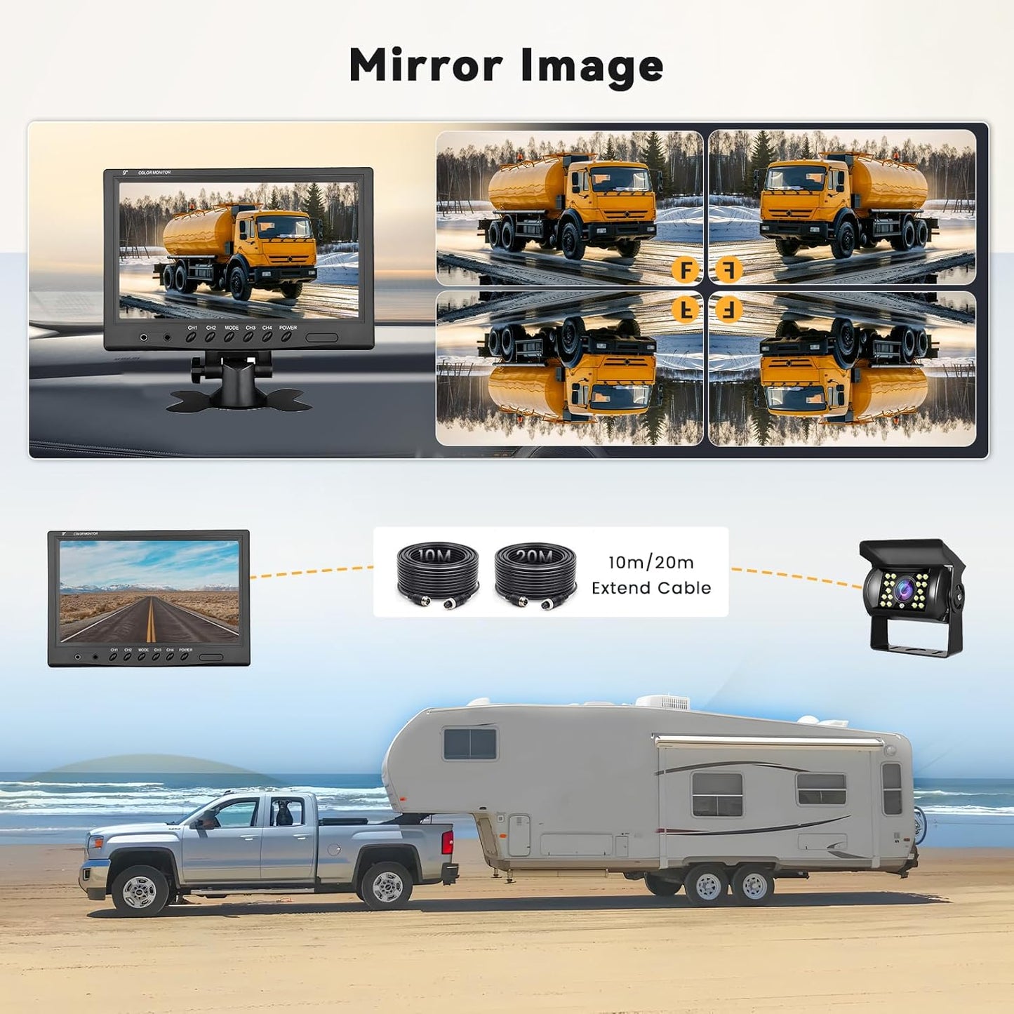 Hikity Backup Camera with Monitor Kit, 9?˜â€?Car Rear View Monitor with Waterproof 18 IR LED Night Vision Reverse Camera + 4 Pins Connector Cable Backup Camera System for RV Bus Trailer Truck