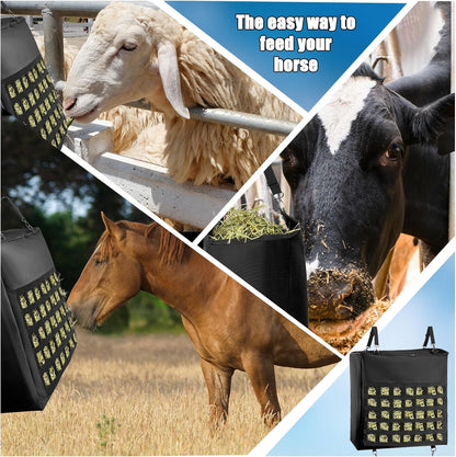 1Pcs Hay Bag for Horse,1200D Oxford Fabric Slow Feed Bags with Front Hay Nets Design and Heavy Duty Zipper Large Top Load Feeding Bag for Horses and Livestock,Black