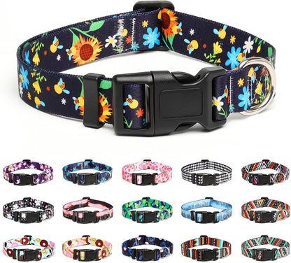 Mercano Adjustable Dog Collar - Special Design Patterns, Soft Nylon Comfortable Durable Pet Collar for Small Medium Large Dogs (S, Sunflower)
