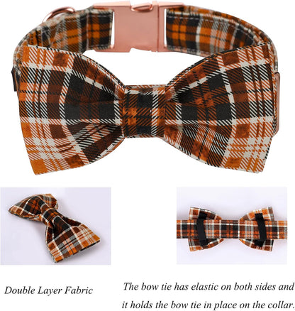 Lionet Paws Halloween Dog Collar with Bowtie - Cute Cotton Adjustable Fall Bowtie Dog Collar with Metal Buckle for Small Medium Large Dog Girl Boy Gift, L, Neck 16-24in