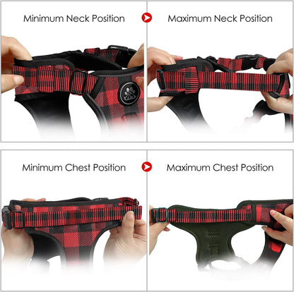 NESTROAD No Pull Dog Harness with Leash, Reflective No Choke Pet Vest Harness,Adjustable Soft Padded Dog Harness with Easy Control Handle for Medium Dogs(Checkered Red,Medium)