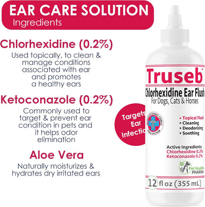All Natural Ear Flush for Dogs & Cats, Ketoconazole & Chlorhexidine Ear and Vet-Strength Ear wash with a Light Scent (USA) (Ketoconazole & Chlorhexidine Ear Flush, 12 oz)