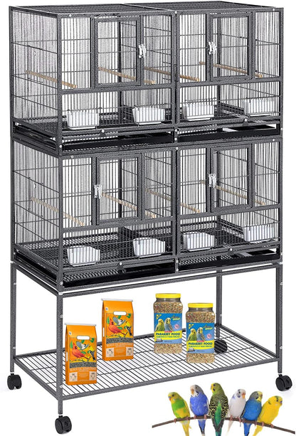 1/2/3-Combo Stacker Center Divided Breeder Breeding Bird Flight Double Rolling Cage Side Nesting Box Doors for Aviaries Canaries Cockatiels Lovebirds Finches Budgies Small Parrots