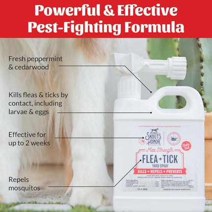 Skout's Honor Flea and Tick Yard Spray - Natural Peppermint & Cedarwood Formula, Helps to Protect from and Against Fleas, Ticks and Mosquitos, Covers upt o 5,000 Sq F, 32 oz.