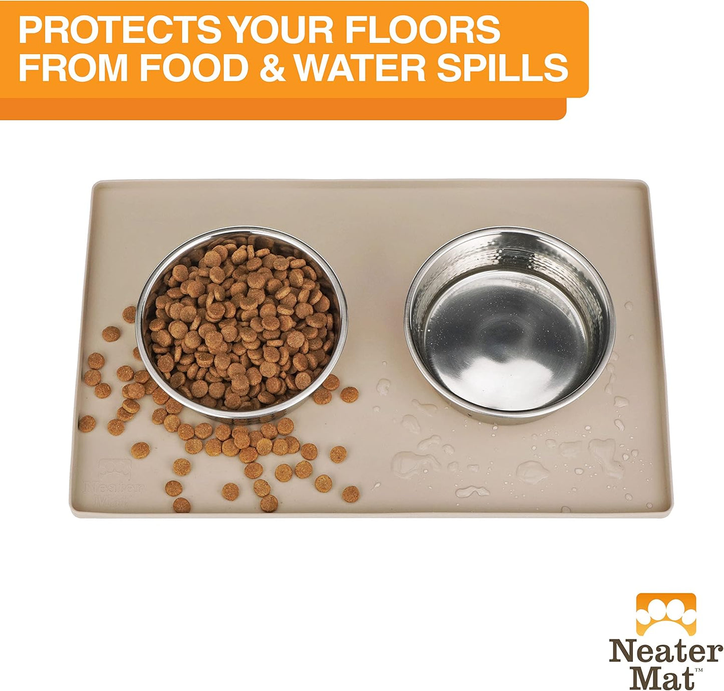 Neater Pet Brands Neater Mat Pet Mats for Food and Water, Cat & Dog Bowl Mat Waterproof Silicone, Feeding Tray, Dog Food Mats for Floors, Placemat w/Raised Edge for Under Bowls, 32" x 24", Cappuccino