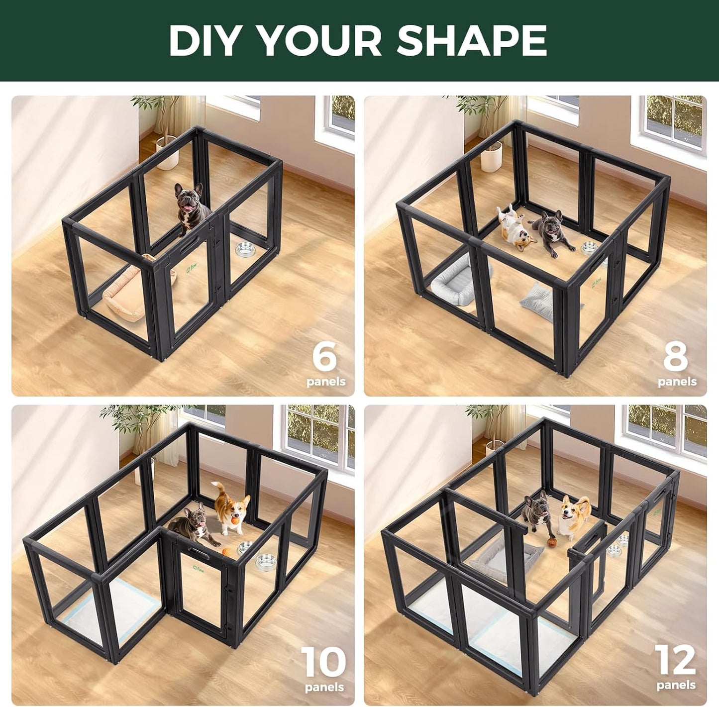 FXW AuraSpace Acrylic Indoor Unleashed Dog Playpen for Small and Medium Dogs, 30 Inch, 10 Panels, Black