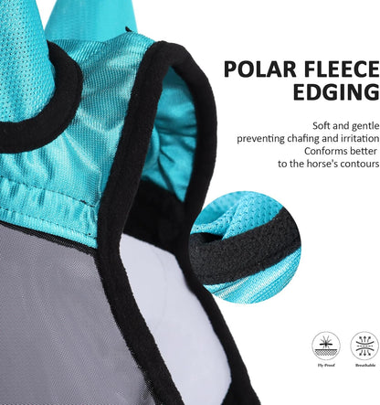 Harrison Howard Pro Luminous Horse Half Face Fly Mask Large Eye Space with Ears UV Protection for Horse Teal S