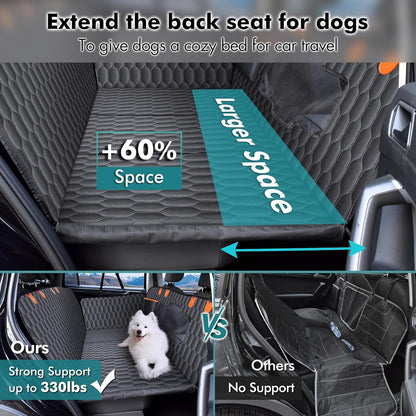 XL Back Seat Extender for Dogs-Supports 400lb,Waterproof Dog Car Seat Cover Hard Bottom-Detachable,600D Heavy Duty Scratch Proof Nonslip Soft,Dog Hammock for Car,SUVs