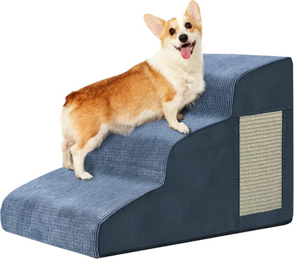 Pet Stairs for Small Dogs - 3-Step Curved Dog Ramp for Bed, Couch, Sofa, Car and Chairs - Non-Slip Bottom Design - High Density Foam Portable Pet Step - Navy