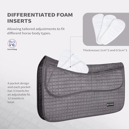 Tackmore Western Saddle Pad Adjustable with Side Pockets and Foam Inserts Shock-Absorbing Riding Pad