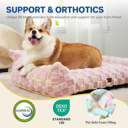 Cat Bed Cats Couch for Puppy and Kitten, Fluffy Pet Couch Small Dog Sofa Bed, Supportive Cat Sofa for Indoor Cats, Washable Cover & Non-Slip, 26 inch, Pink