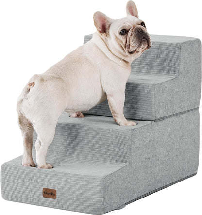 Made4Pets Dog Steps for Bed, Extra Wide Dog Stairs for High Bed Couch Sofa, 35D Foam Pet Steps for Small Dogs and Cats, Non-Slip Bottom Pet Stairs, Light Grey, 4 Steps