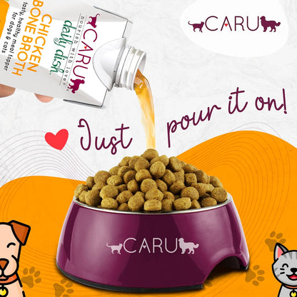 Caru - Daily Dish Chicken Bone Broth Meal Topper for Dogs & Cats - Savory Pour-Over Broth - 3 Pack