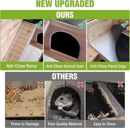 GUTINNEEN Indoor Guinea Pig Cages - Wooden Rabbit Cage Bunny Hutch with Chew-Proof Ramp, Pull-Out Tray, Leakproof PVC Layer & Detachable Legs for Rabbits, Guinea Pigs (Natural Wood)