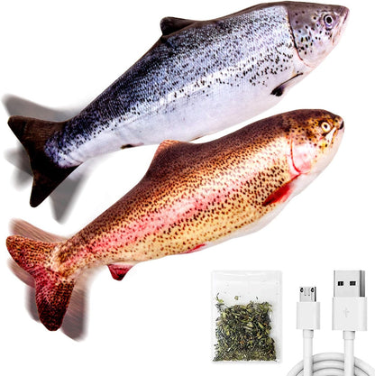 TOOGE 2 Pack 9" Floppy Fish Cat Toys with SilverVine and Catnip for Indoor Cats Interactive Flopping Fish Cat Kicker Catnip Toys for Cats Puppy Small Dogs (Salmon + Rainbow Trout)