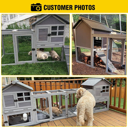Aivituvin Rabbit Hutch Indoor Bunny Cage Outdoor with Run Chicken Coop Guinea Pig House with Waterproof Asphalt Roof,No Leakage Pull Out Tray