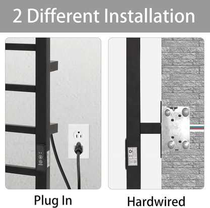 KEG Towel Warmer 4 Bars for Bathroom Wall Mounted Bath Towel Heater Hardwired and Plug-in with Built-in Timer Matte Black