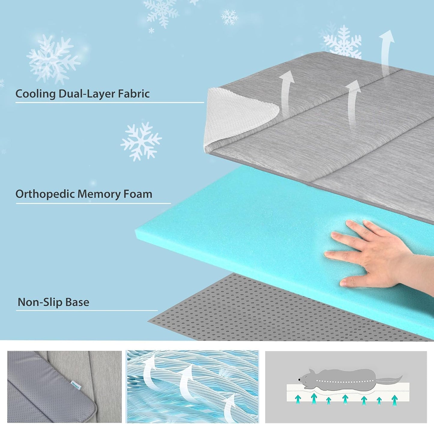 Dog Cooling Mat for Medium Dogs - 30x20 Orthopedic Memory Foam Pet Pad for Summer, QMAX>0.5, Washable Premium Comfort Crate Pad for Your Furry Companion, Grey