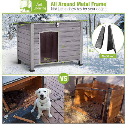 GUTINNEEN Dog House Insulated Outdoor Dog Kennel with Liner for Winter