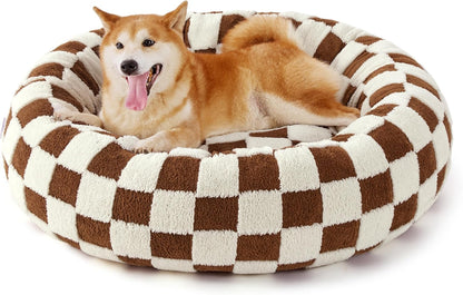LE SURE Donut Large Dog Bed - Round Cat Beds for Indoor Anti-Anxiety Calming Pet Beds, Washable Cute Modern Beds with Teddy Sherpa Plush & Anti Slip Bottom, 36 Inch, Brown