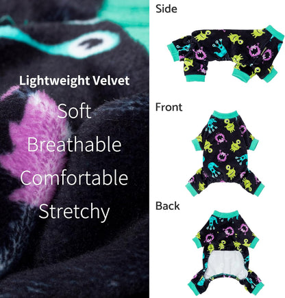 Fitwarm Cute Monster Halloween Dog Pajamas, Funny Costumes for Small Dogs Boy Girl, Festive Pet Clothes, Green, Purple, Black, Medium