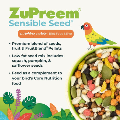 ZuPreem Sensible Seed Bird Food, Amazon, Cockatoo, Macaw, Bird Seed and Pellets Blend, ZuPreem Feed Mixer Topper, Enriching Variety, Made in USA, Macaw Food, (Large, 2 lb bag)