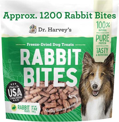 Dr. Harvey's Rabbit Bites Freeze-Dried Raw Dog Treats, Single Ingredient, All-Natural Rabbit Meat Protein for Dogs, Allergen-Free, 7 Ounces (1 Pack)