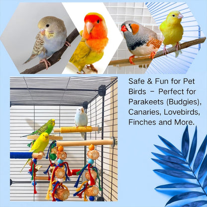 Bird Perches,Natural Wood Birds Stand Branch with Chew Toys,Parakeet Parrot Perch for Cage, Bird Cage Chew Toy & Hanging Toy for Cockatiels Lovebirds Budgies