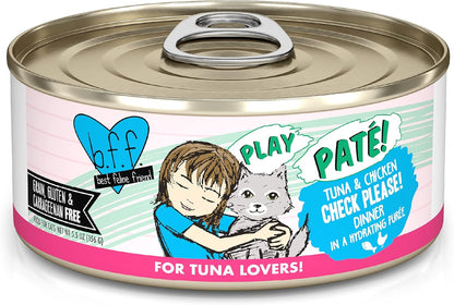 Weruva B.F.F. Play - Best Feline Friend Paté Lovers, Aw Yeah!, Tuna & Chicken Check Please! with Tuna & Chicken, 5.5oz Can (Pack of 8)