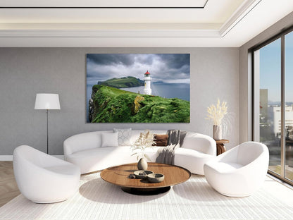 Nature Wall Art Prints - Ocean Forest Mountain Lake Canvas Landscapes - Small to Extra Large Living Room Bedroom Kitchen Bathroom Décor (Stormy Sky Lighthouse, 35L" x 53W")