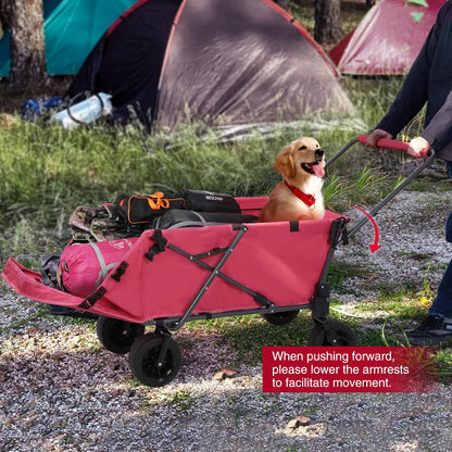 REDCAMP Folding Dog Wagon Cart with Extendable Rear End Heavy Duty, 220L Large Collapsible Utility Cart Dog Stroller with Tailgate for Sports Shopping Pet, Pink
