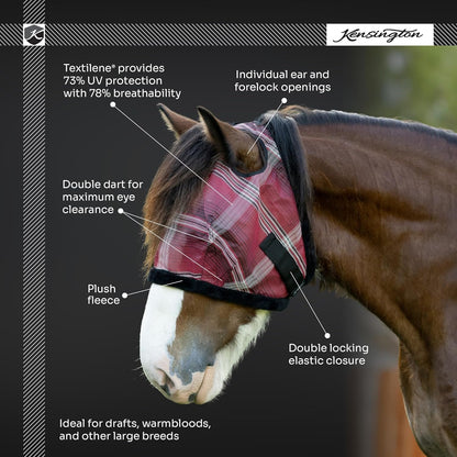 Kensington UV Fly Mask with Fleece Trim - Protective Mask with Dual Ear Opening Size: XXL Color: 121-Deluxe Black