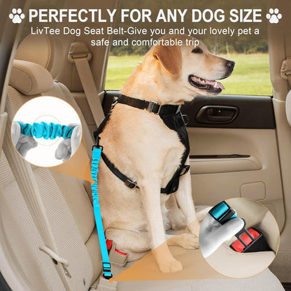 LivTee Dog Seat Belt for Car, Retractable Pet Safety Harness, Adjustable Nylon Dog Seatbelt Leash, Comfortable Dog Accessories for Vehicles (Teal-2PCS)