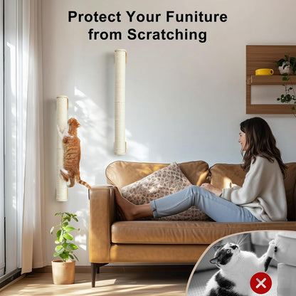 FUKUMARU Cat Wall Scratcher, 28" Wall Mounted Kitten Scratching Post, Sturdy Sisal Climbing Tree for Indoor Cats