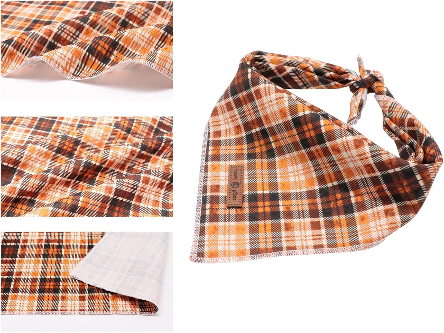 Lionet Plaid Dog Bandana 1PC - Pet Fall Washable Reversible Cotton Scarf, Adjustable Square Kerchief for Small to Large Dogs