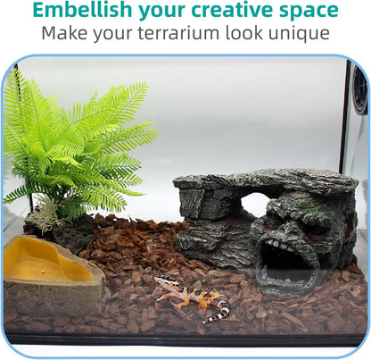 Gecko Hide Shale Scape Step Ledge, Reptile Rock Basking Platform Cave Hideout Tank Accessories Decorations, Great for Reptiles, Amphibians, Leopard Gecko, Snake, Lizard, Frogs, Turtle