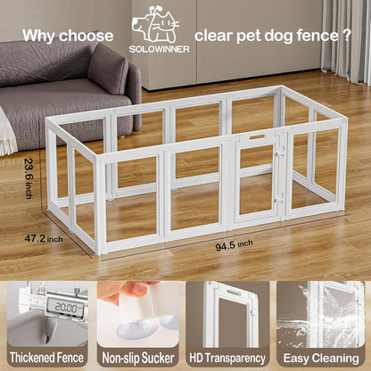 Clear Acrylic Dog Playpen Transparent Dog Playpen Indoor, Easy Assemble Clear Pet Pen for Puppy Bunny Cat Pig, Sturdy & Easy Cleaning Plastic Dog Puppy Fence (23.6" H, 12PCS)