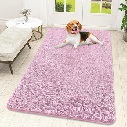 OLANLY Dog Door Mat for Muddy Paws 59x32, Absorbs Moisture and Dirt, Absorbent Non-Slip Washable Doormat, Quick Dry Chenille Mud Mat for Dogs, Entry Indoor Entryway Carpet for Inside Floor, Dusty Rose