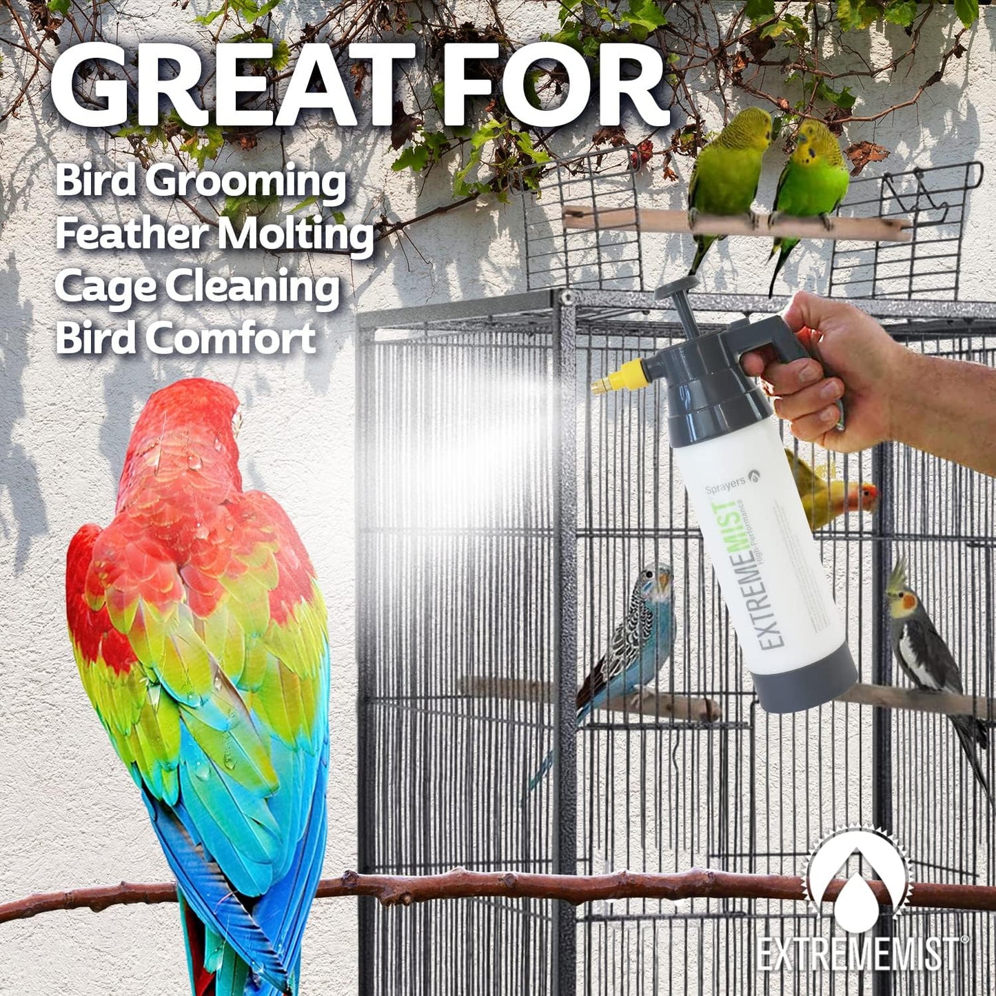 EXTREMEMIST High-Performance Bird Sprayer | Ultrafine Avian Pump Mister | Handheld Pet Bird Bath Mister | Adjustable Nozzle | Bird Cage Cleaner | Perfect for Macaws, Cockatiels, Parrots & More - 20oz