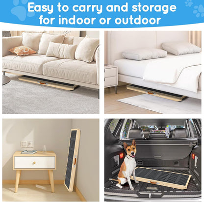 Dog Ramp for Couch, Bed, Wooden Long Pet Stairs for Small & Large Old Dogs & Cats, Hold up to 100lb, Adjustable Height from 11.41" to 20.47", Portable Doggie Steps (39.37" Long)