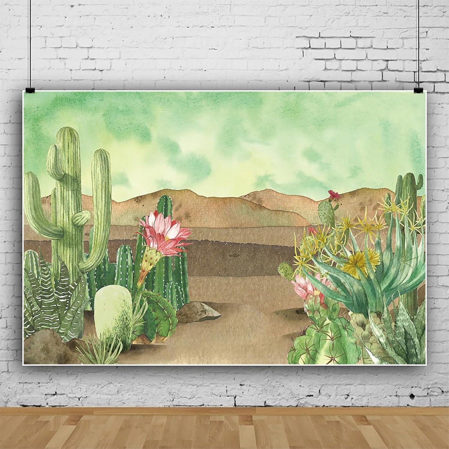 Renaiss 6x4ft Floral Cacti Backdrop Watercolor Aloes Cactus Flowers Desert Scenery Photography Background Botanical Mexican Fiesta Baby Shower Bridal Shower Birthday Party Decors Photo Studio Props