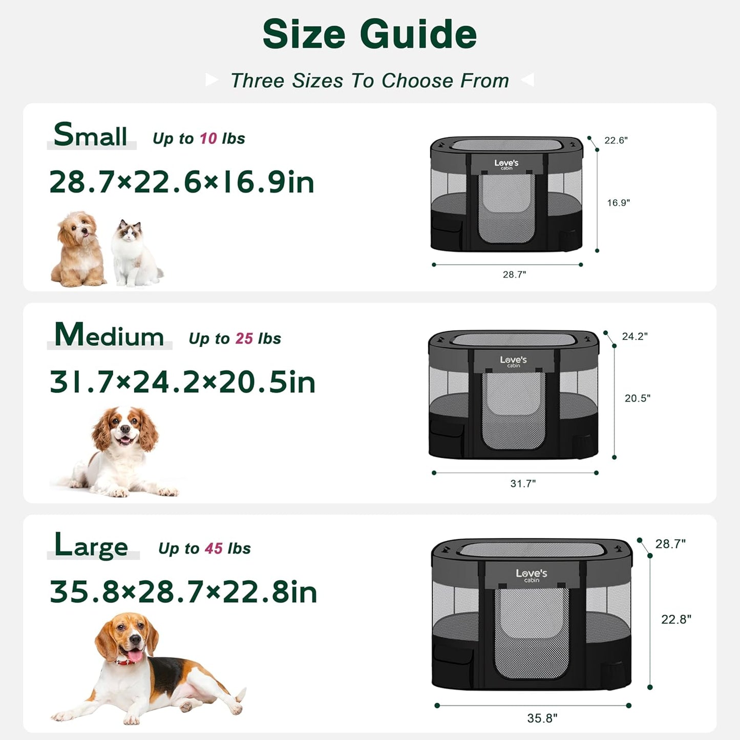 Love's Cabin Small Dog Tent Crates Cage Indoor/Outdoor, Portable Exercise Playpen for Dog and Cat, Foldable Pop Up Dog Kennel Playpen with Carrying Case (Grey)