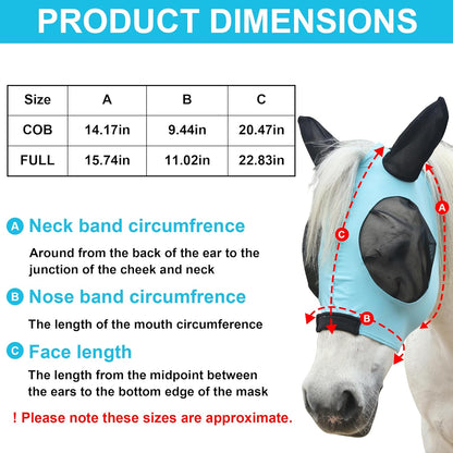 Stretchy Horse Fly Mask for Horses, Soft Lycra Equine Mesh Mask, Elasticity Horse Face Covering, Breathable&UV Protection, Pacific Blue, Cob
