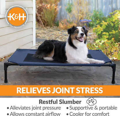 K&H Pet Products Outdoor Elevated Dog Cot, Breathable Cooling Elevated Cot Hammock Pet Bed for Large Dogs, Washable Mesh Cover, Raised Metal Frame, Collapsible, Portable - Large 42 X 30in Blue