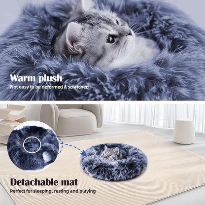 Odoland Cat Tunnels for Indoor Cats with Fluffy Plush Central Cat Couch and 20 Cat Toys, Tunnel Bed for Cats with Hanging Ball, Detachable Soft Mat and Variety Kitty Toy Set, Deep Blue