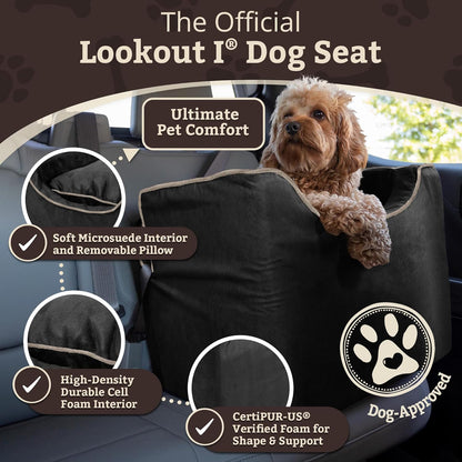 Snoozer Lookout I Dog Car Seat - Small Dog & Puppy Car Seat, Booster Bed for Small and Medium Size Pets up to 25 Lbs, Elevated, Washable - Medium