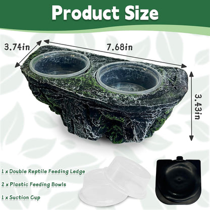 PINVNBY Reptile Feeding Ledge Double Reptile Water Bowl and Food Dish Crested Gecko Feeding Ledge with Suction Cup for Bearded Dragon Lizard Chameleon Snake and Other Reptiles