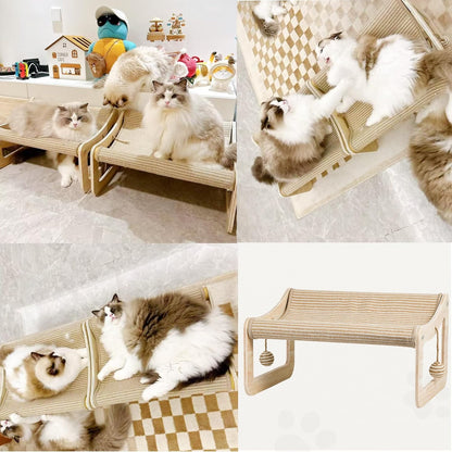 Sisal Cat Scratcher Bed for Indoor Cats Hammock for Scratching Pad, 2 in 1 Elevated Cat Sisal Chair with 2 Toys Ball for Scratcher Lounge,Kitty Bench,Dog Bed,Natural Lounger Chair