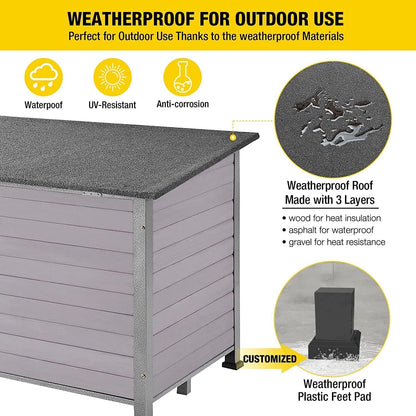 Aivituvin Dog House Outdoor Indoor Weatherproof Dog House for Small & Medium & Large Dogs with Unique All-Around Iron Frame＆Raised Feet（Grey）