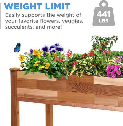 Jumbl Raised Canadian Cedar Garden Bed | Elevated Wood Planter for Growing Fresh Herbs, Vegetables, Flowers, Succulents | 72x23x30”